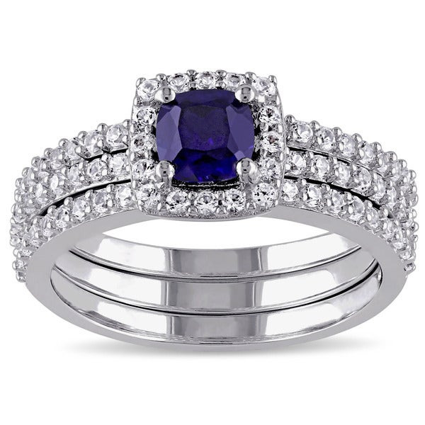Sapphire Wedding Ring Sets
 Shop Miadora Sterling Silver Created Blue and White