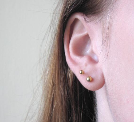 Second Hole Earrings
 Gold Tiny Ball Earrings Gold Dot Earrings Second Hole 4mm
