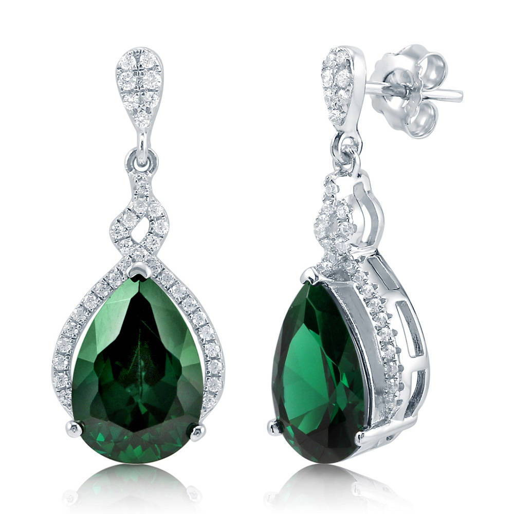 Silver Drop Earrings
 BERRICLE Sterling Silver Simulated Emerald CZ Teardrop