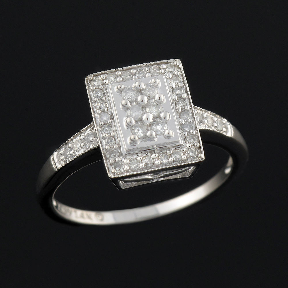 Square Diamond Rings
 14K Womens White Gold Diamond Square Cluster Ring 1 2CT