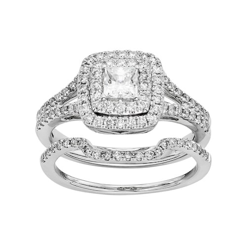 Square Diamond Rings
 IGL Certified Diamond Square Halo Engagement Ring Set in