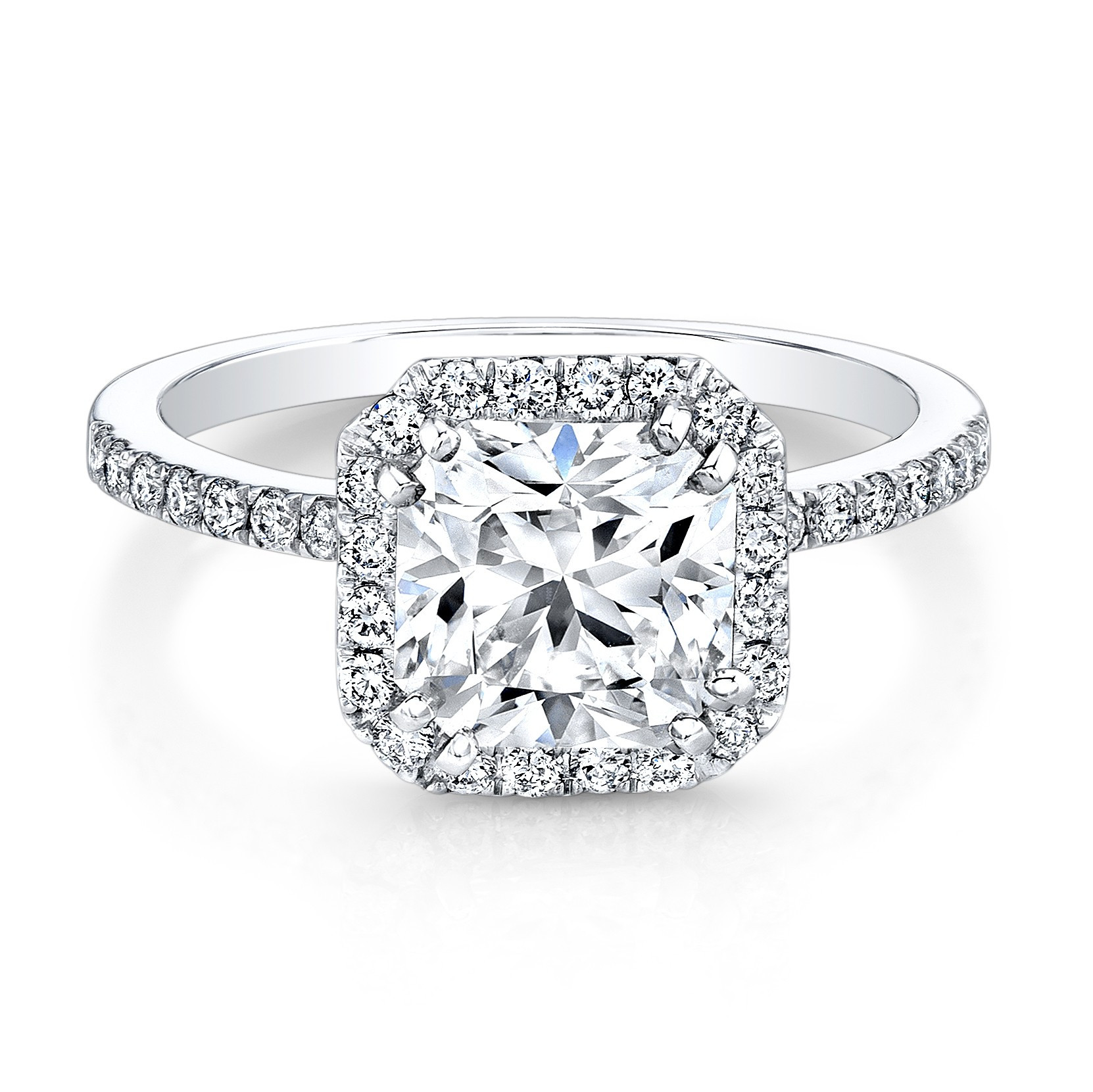 Square Diamond Rings
 White Gold Square Halo Bezel Set Diamond Ring Engagement