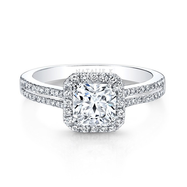 Square Diamond Rings
 18K WHITE GOLD SPLIT PRONG SQUARE HALO DIAMOND ENGAGEMENT