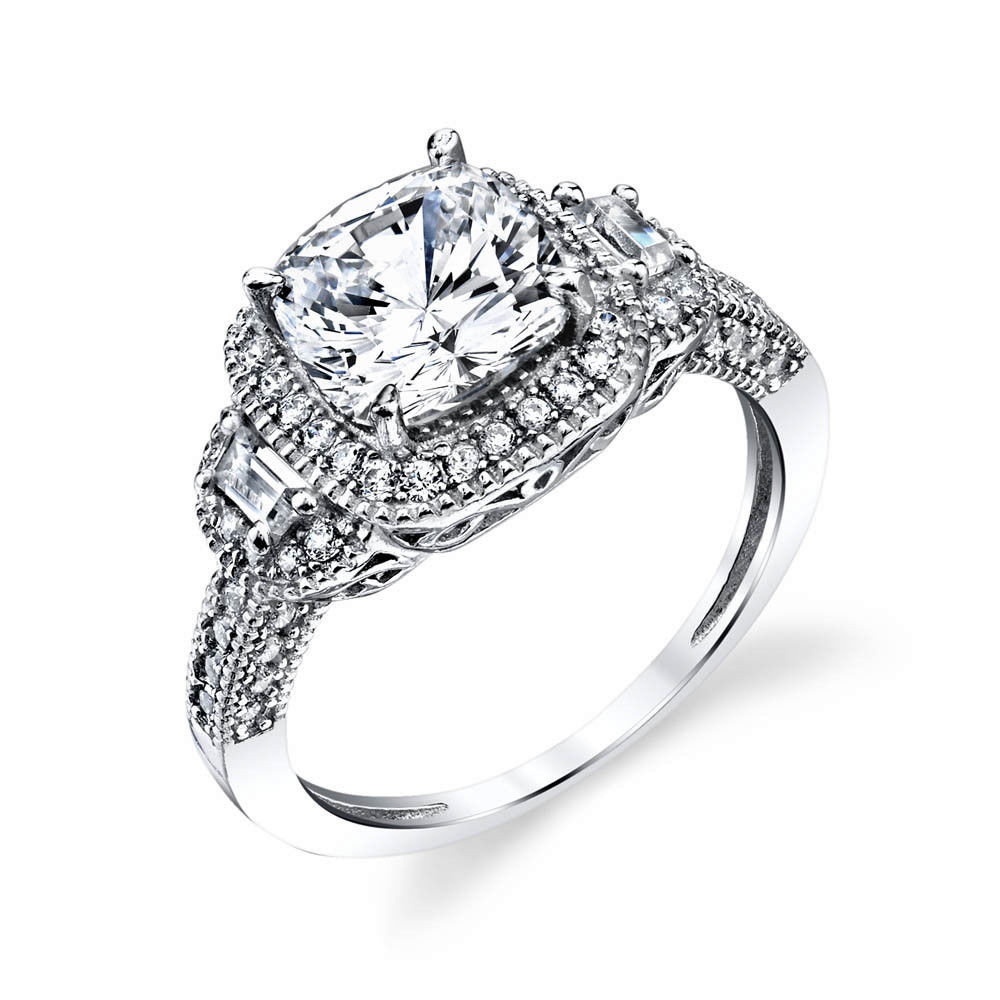 Square Diamond Rings
 Sterling Silver Engagement Wedding Ring Square Cushion Cut