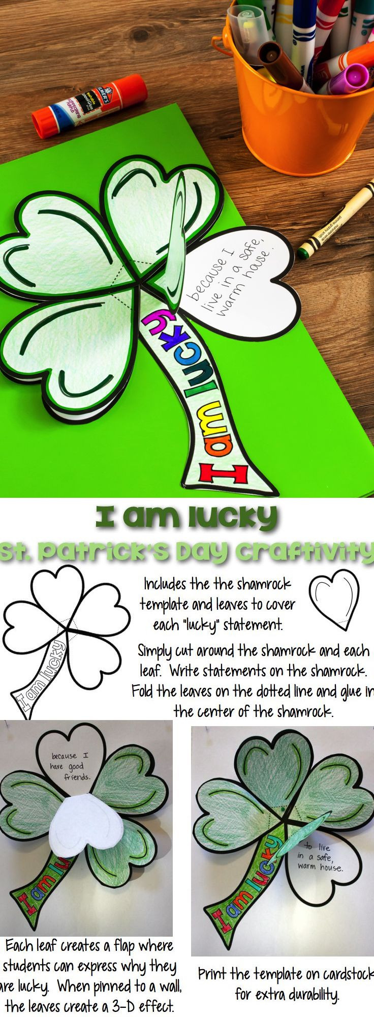 St Patrick's Day Crafts For Elementary Students
 St Patrick s Day Clover "I am lucky" Craftivity