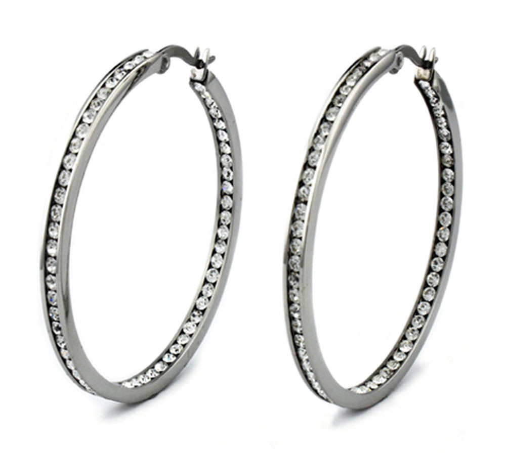 Stainless Steel Hoop Earrings
 Stainless Steel Eternity Cubic Zirconia Hoop Earrings