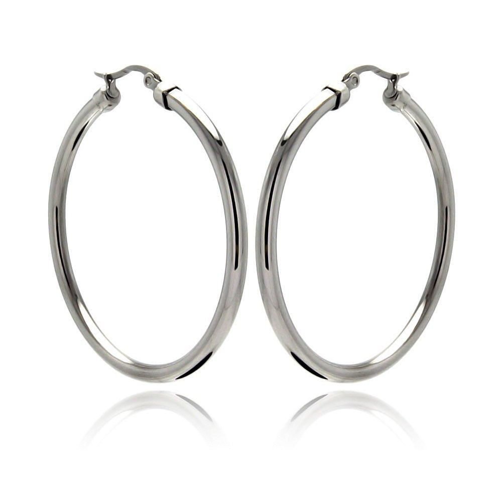 Stainless Steel Hoop Earrings
 3mm Stainless Steel Plain Round Tube Hoop Earrings 30mm
