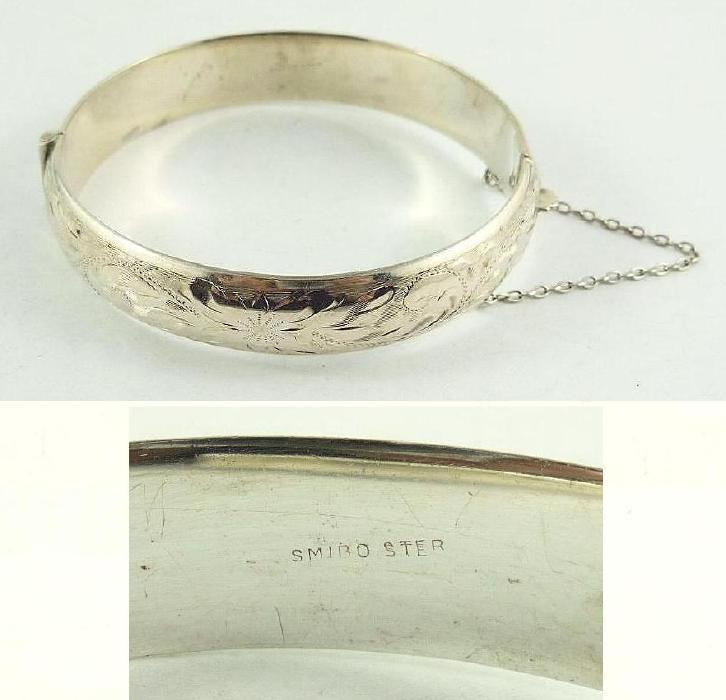 Sterling Silver Bangle Bracelets
 Vintage Signed SMIBO Sterling Silver Hinged Bangle