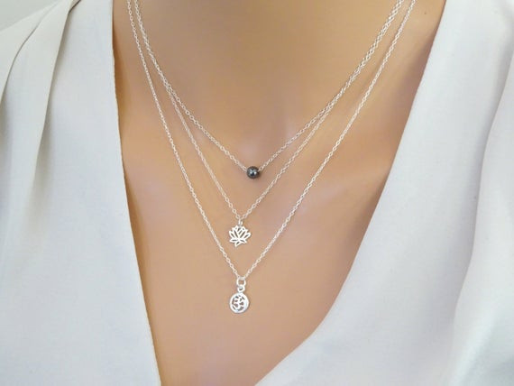 Sterling Silver Layered Necklace
 Layered Necklace Set Sterling Silver Layering necklace set