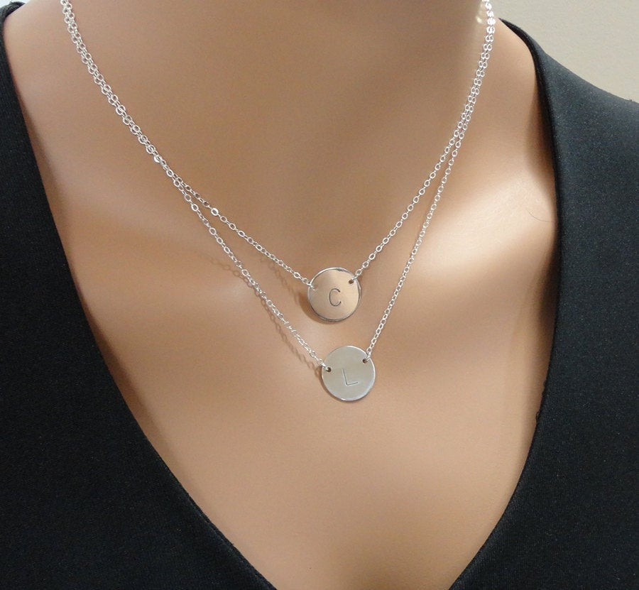 Sterling Silver Layered Necklace
 Layered Sterling silver Monogram Necklace Layer Necklace Set