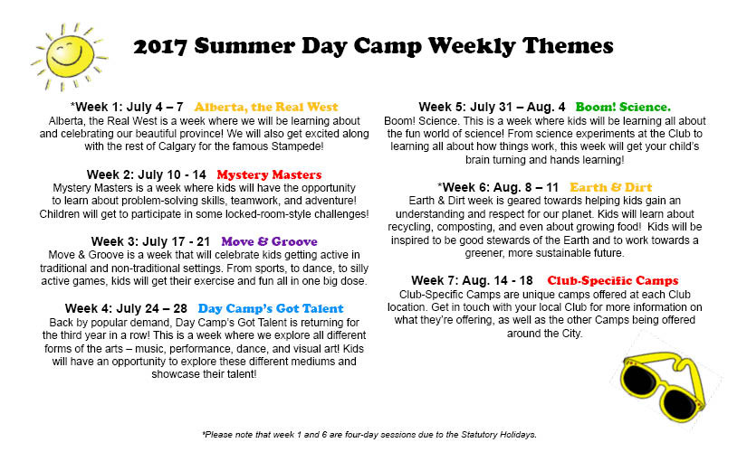 Summer Camp Weekly Theme Ideas
 Summer Day Camps Boys & Girls Clubs of Calgary