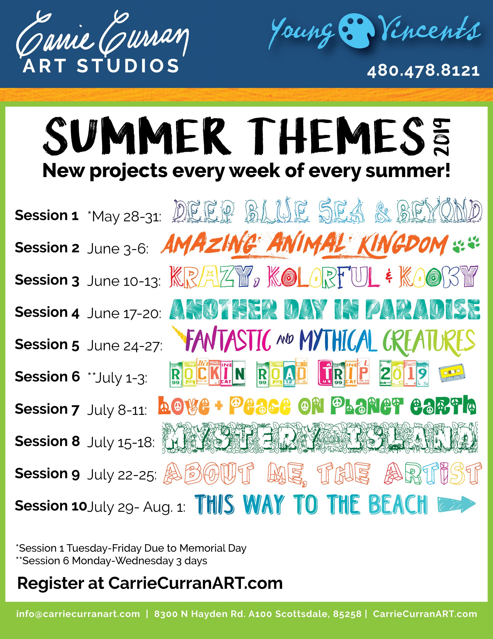 Summer Camp Weekly Theme Ideas
 SummerThemes2019 01 Carrie Curran Art Studios