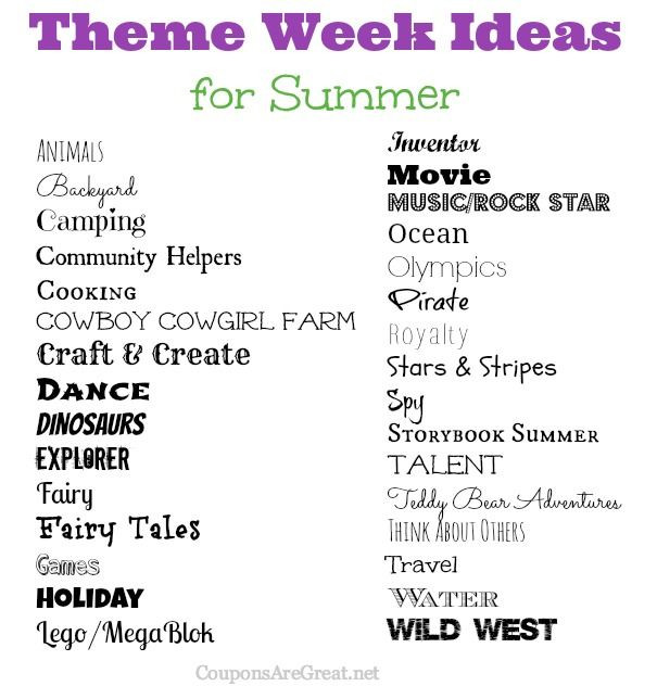 Summer Camp Weekly Theme Ideas
 Frugal Summer Fun Ideas Summer Theme Week Ideas Great