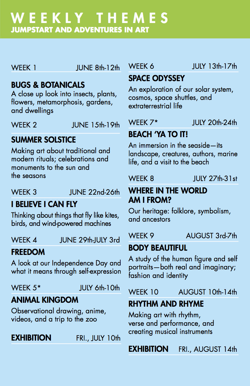 Summer Camp Weekly Theme Ideas
 armoryweeklysessionsinstudisummer art camp 2015 web