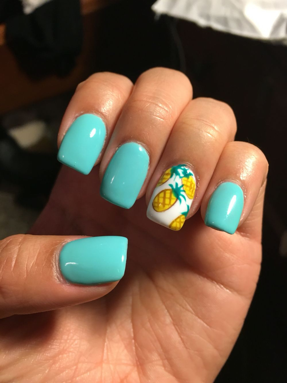 Summer Nails Design
 Summer nails Teal acrylics with pineapples