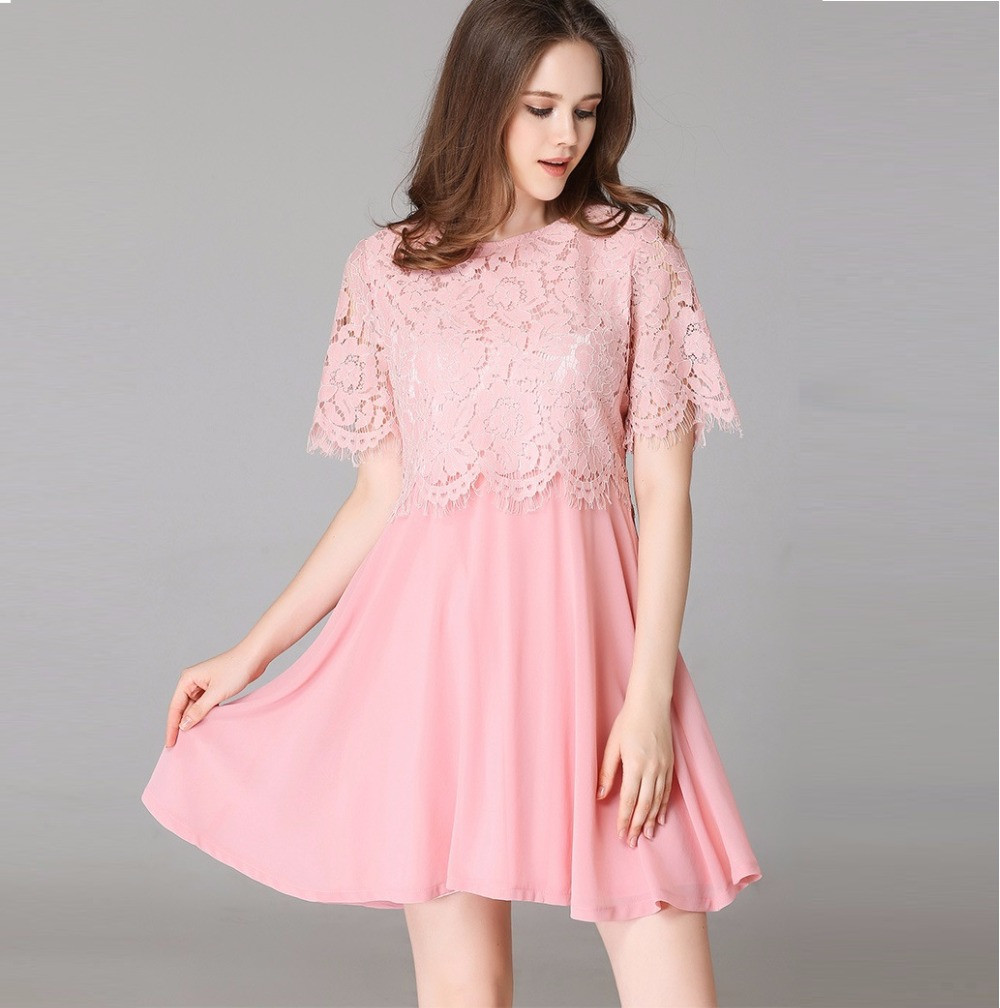 Summer Party Dresses
 2017Summer la s Lace chiffon Dress Elegant A line dress