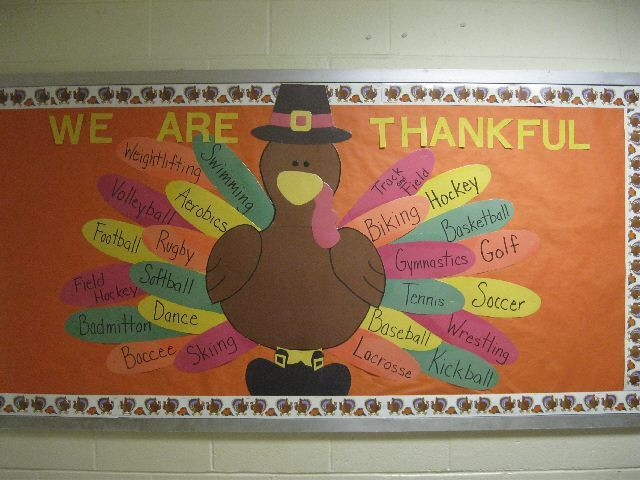 Thanksgiving Bulletin Board Ideas For Preschool
 Could have blank feathers to start & then have kids help