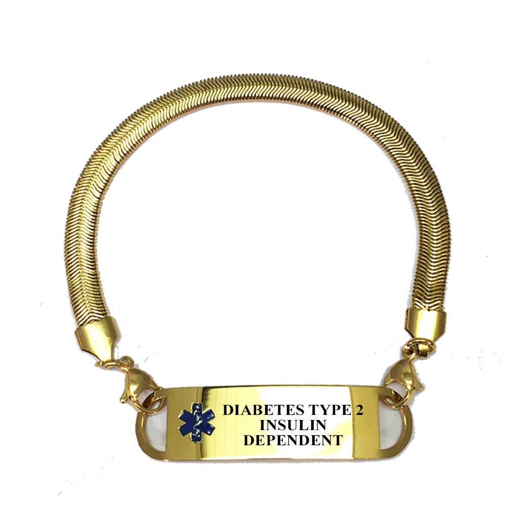 Type 2 Diabetes Bracelet
 DIABETES TYPE 2 INSULIN DEPENDENT gold plated Medical ID