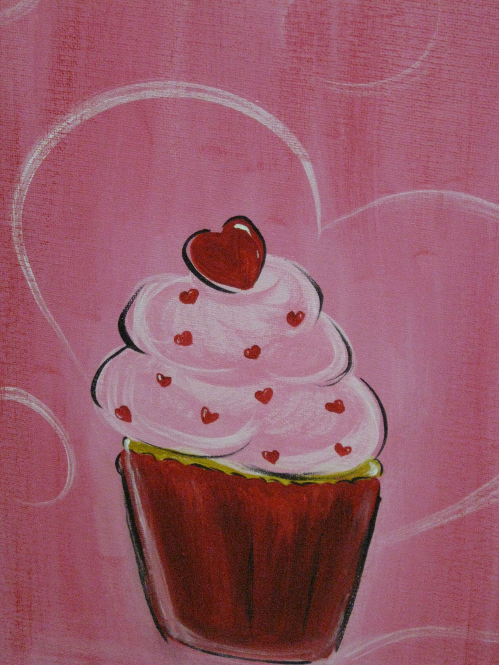 Valentines Day Painting Ideas
 Cute cupcake canvas paint idea for wall decor Pink and