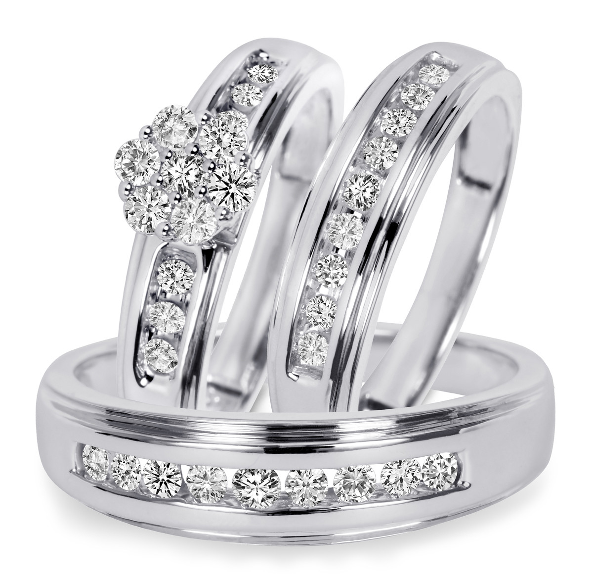 Wedding Ring Sets White Gold
 3 4 CT T W Diamond Trio Matching Wedding Ring Set 14K
