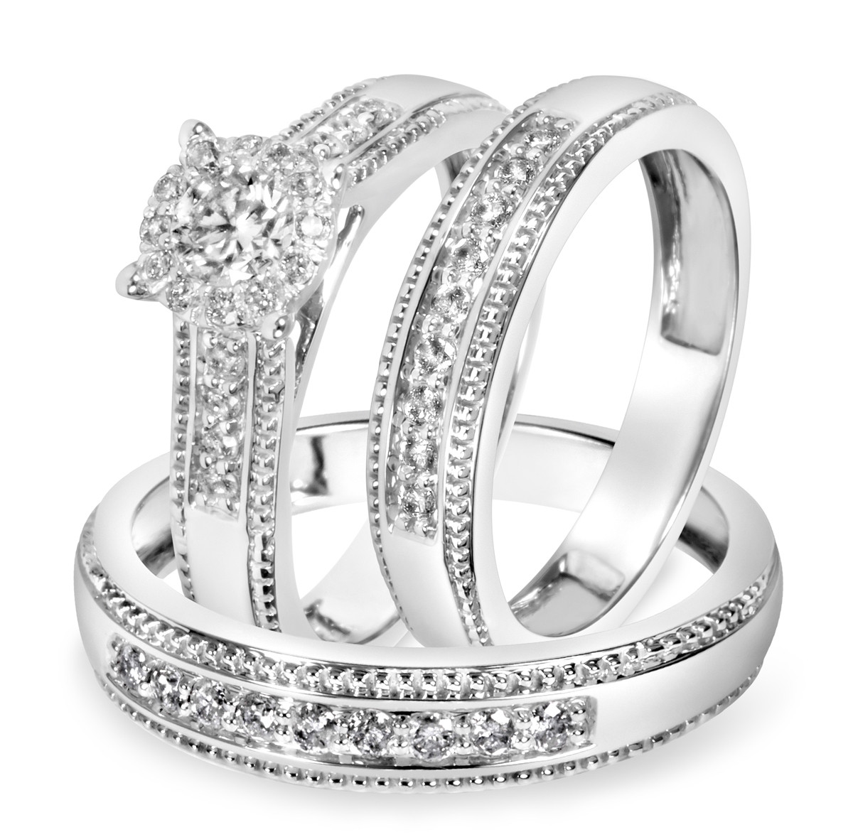 Wedding Ring Sets White Gold
 7 8 Carat T W Diamond Trio Matching Wedding Ring Set 14K