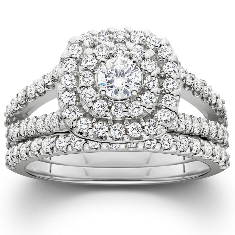 Wedding Ring Sets White Gold
 1 1 10ct Cushion Halo Diamond Engagement Wedding Ring Set