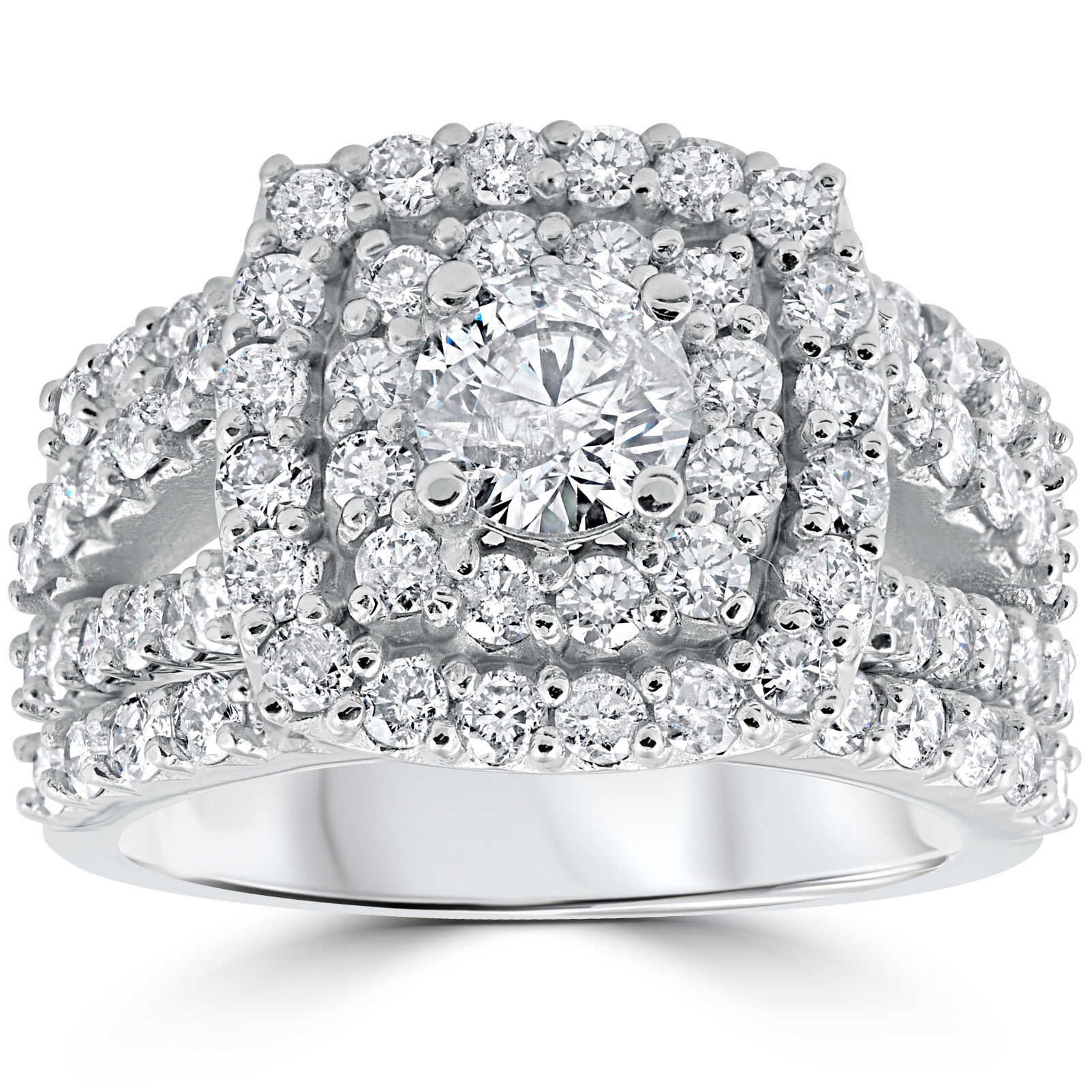 Wedding Ring Sets White Gold
 3 ct Diamond Engagement Wedding Double Cushion Halo Trio