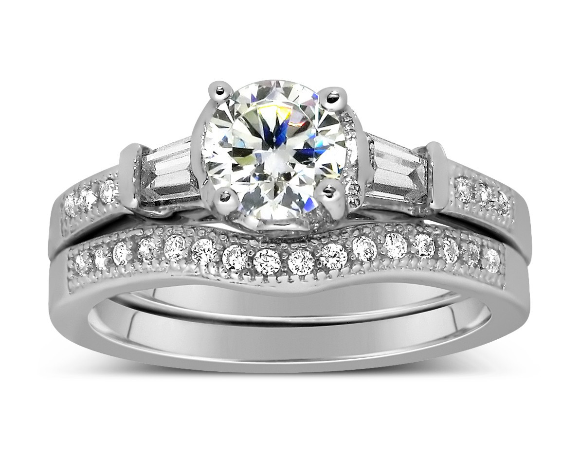 Wedding Ring Sets White Gold
 Antique 1 Carat Round Diamond Wedding Ring Set for Her in