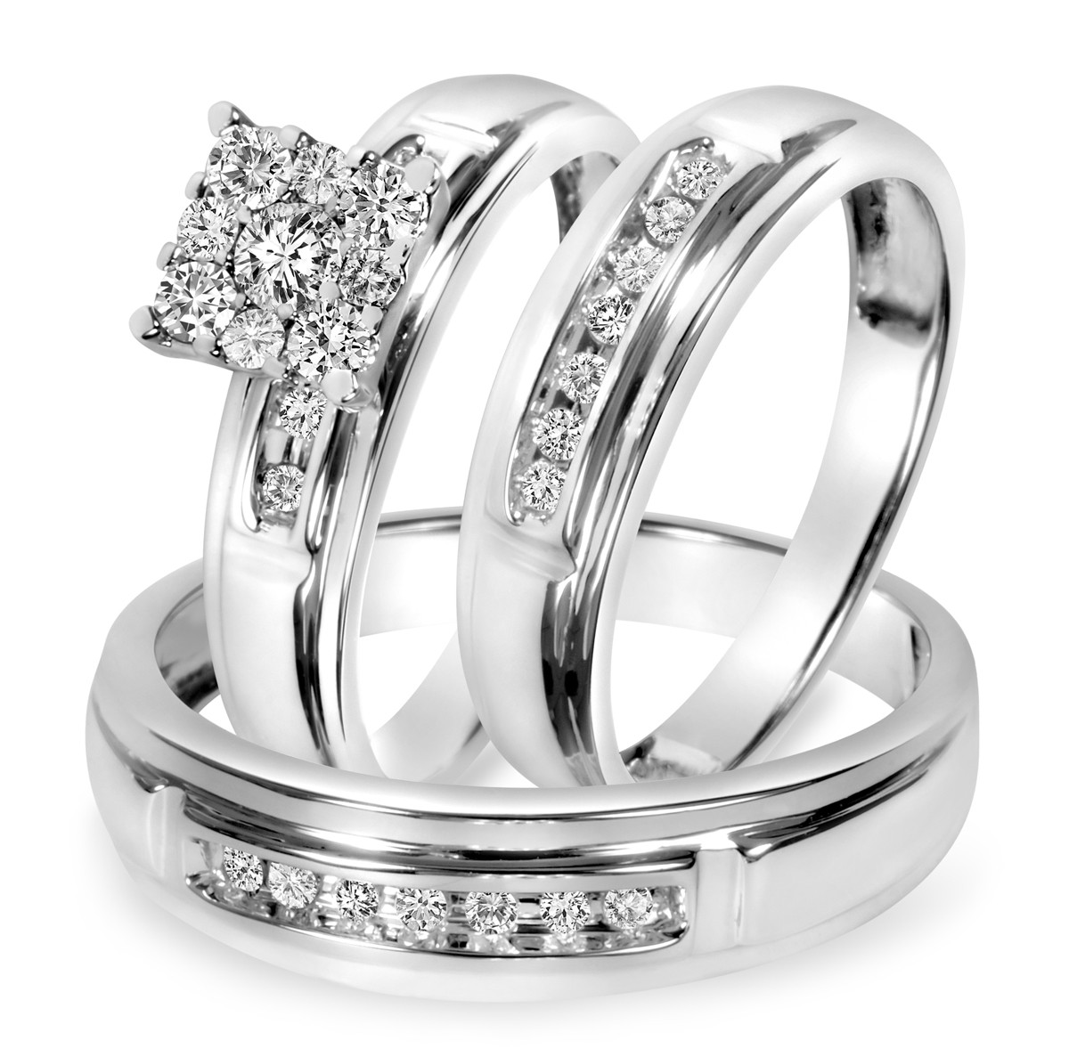 Wedding Ring Sets White Gold
 1 2 CT T W Diamond Trio Matching Wedding Ring Set 10K
