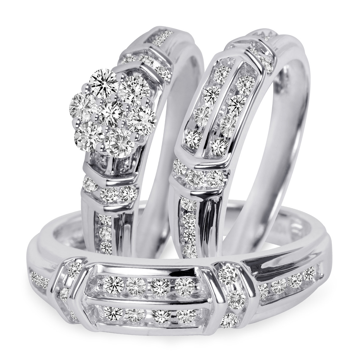 Wedding Ring Sets White Gold
 1 1 1 10 Carat T W Diamond Trio Matching Wedding Ring Set
