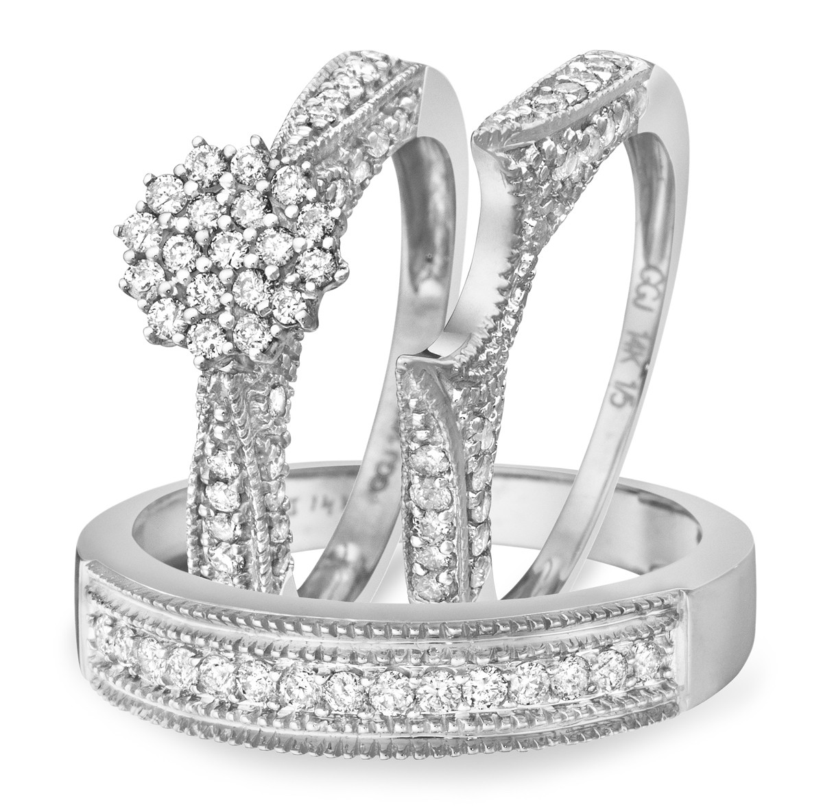 Wedding Ring Sets White Gold
 1 Carat Diamond Trio Wedding Ring Set 14K White Gold