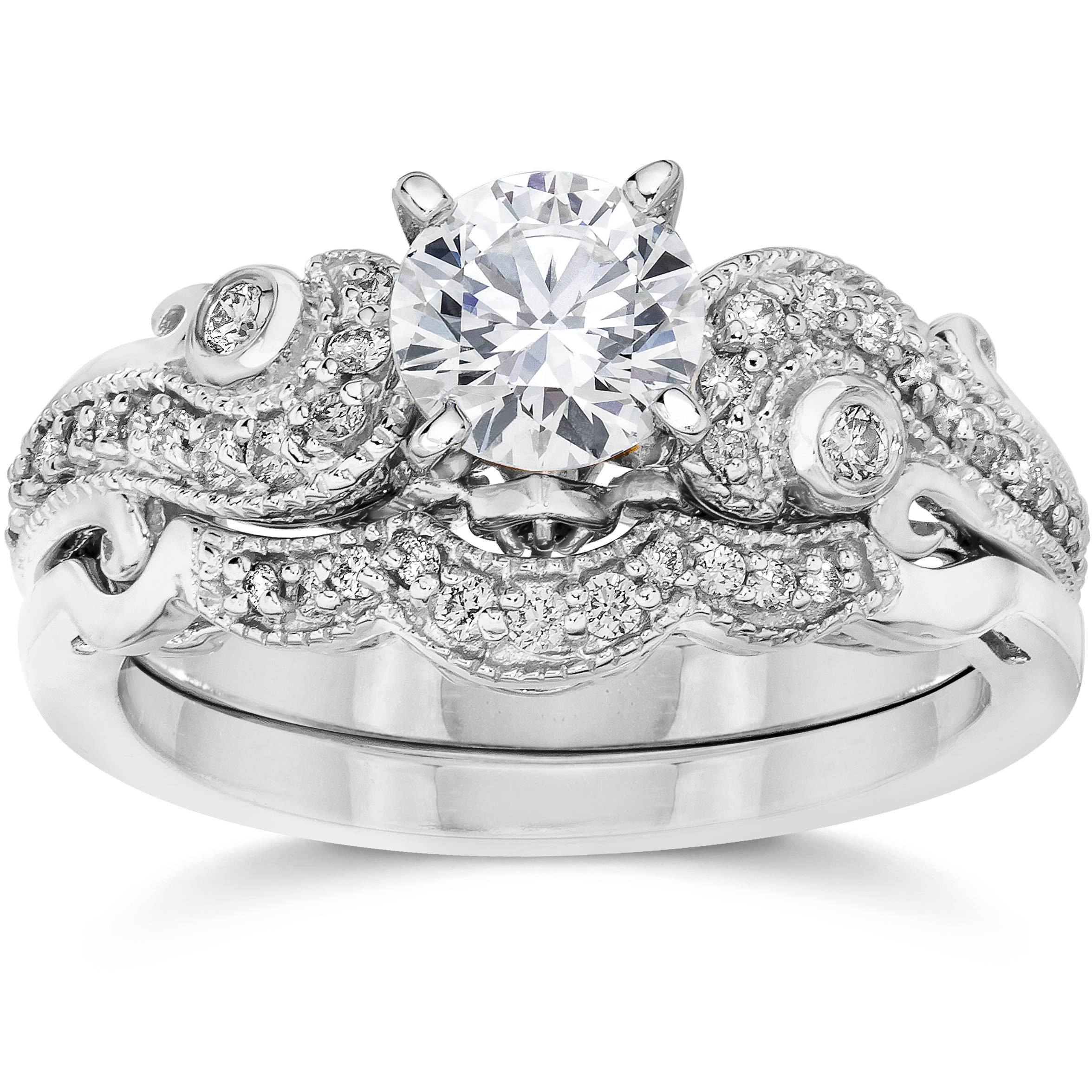 Wedding Ring Sets White Gold
 Emery 3 4Ct Vintage Diamond Filigree Engagement Wedding