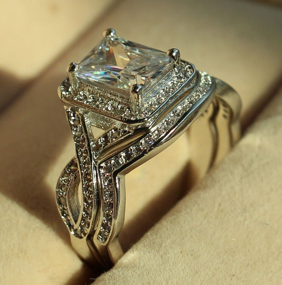 Wedding Ring Sets White Gold
 Princess Cut Diamonique Cz White Gold Filled Engagement