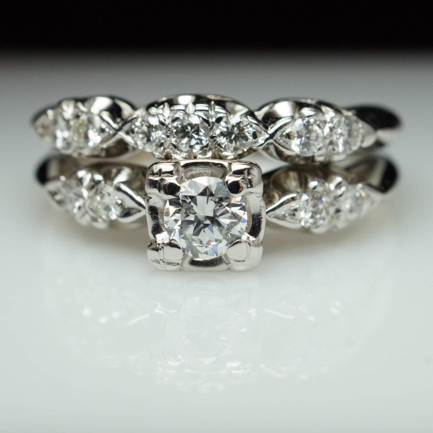 Wedding Rings Vintage
 Vintage Art Deco Diamond Bridal Set Engagement Ring & Matching