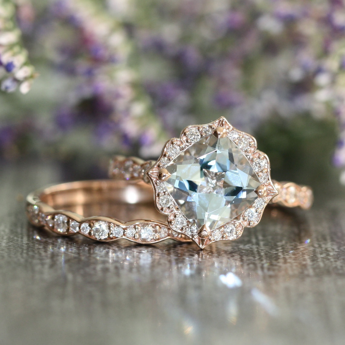 Wedding Rings Vintage
 Vintage Floral Aquamarine Engagement Ring and by LaMoreDesign