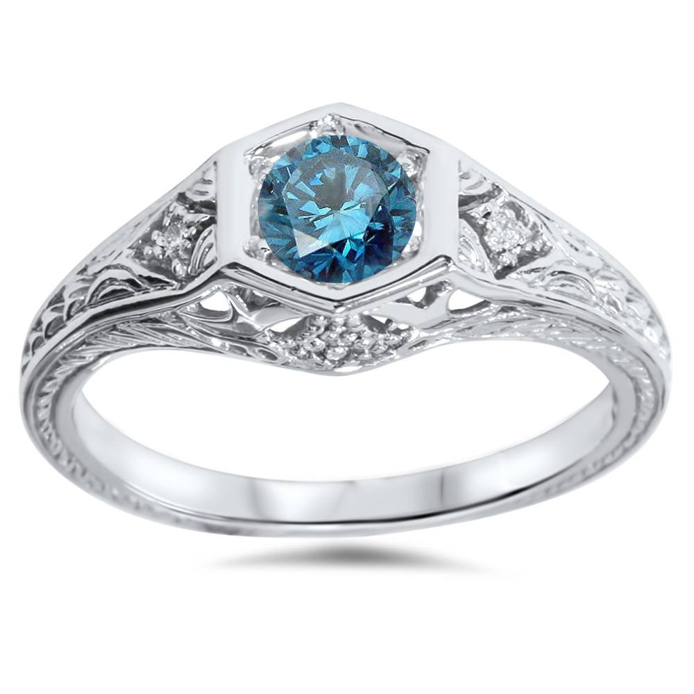 White Diamond Engagement Rings
 3 8ct Treated Vintage Blue Diamond Engagement Ring 14K