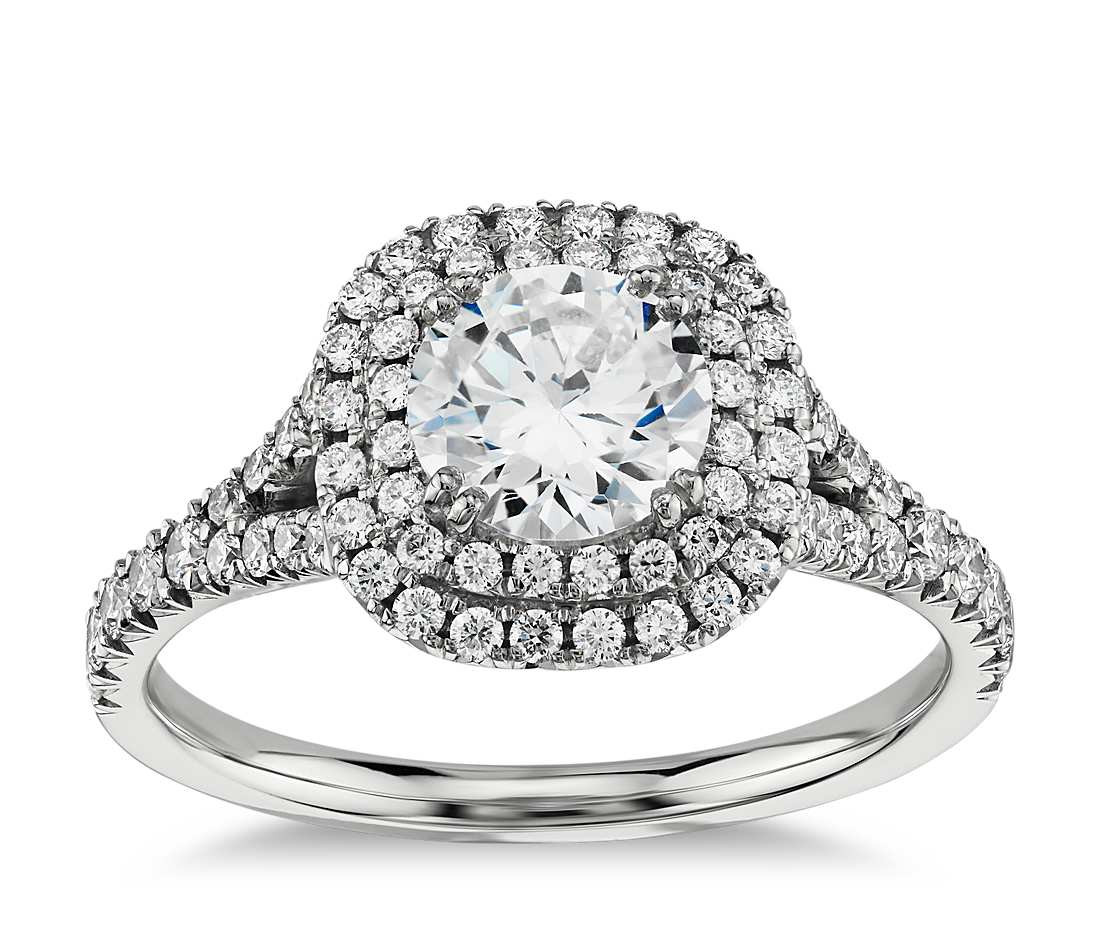 White Diamond Engagement Rings
 Duet Halo Diamond Engagement Ring in 18k White Gold 1 2