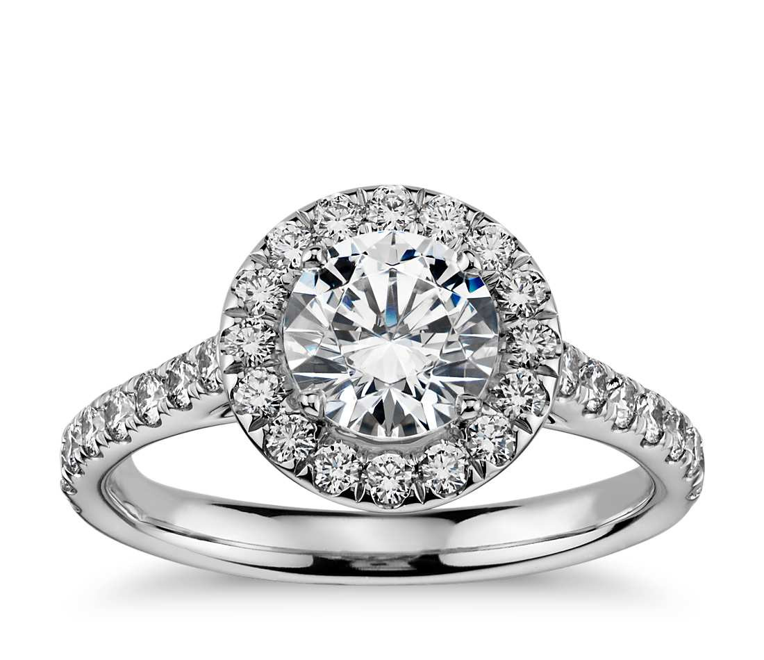 White Diamond Engagement Rings
 Round Halo Diamond Engagement Ring in 14k White Gold 1 2