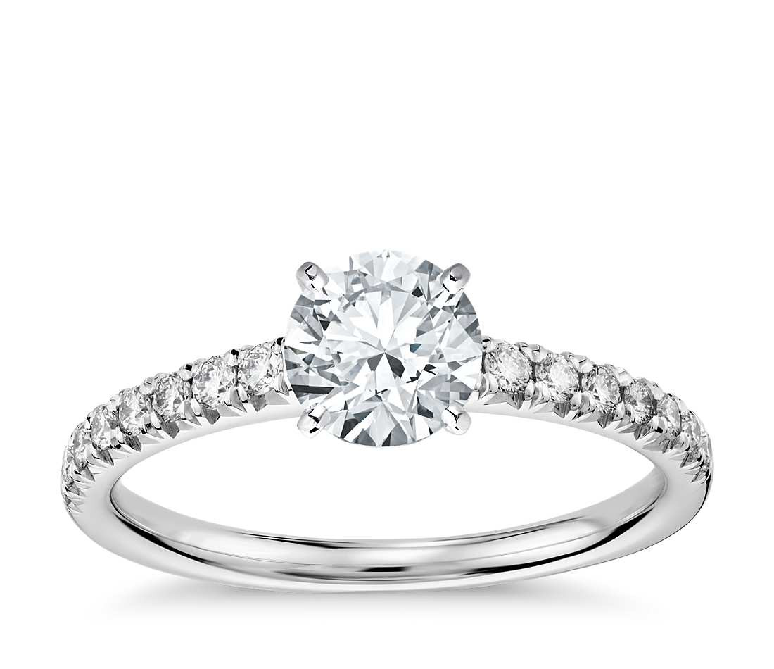 White Diamond Engagement Rings
 French Pavé Diamond Engagement Ring in 14k White Gold 1 4