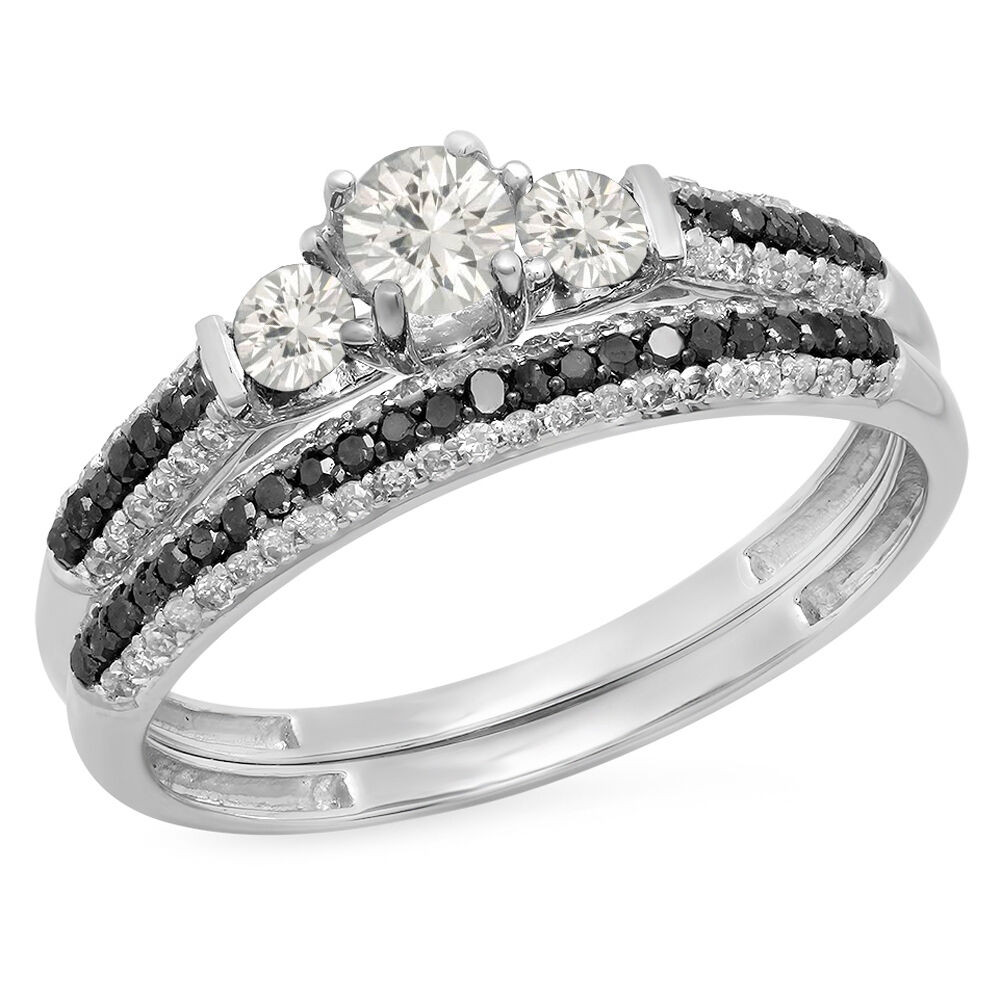 White Diamond Engagement Rings
 10K White Gold Diamond 3 Stone Bridal Engagement Ring Set