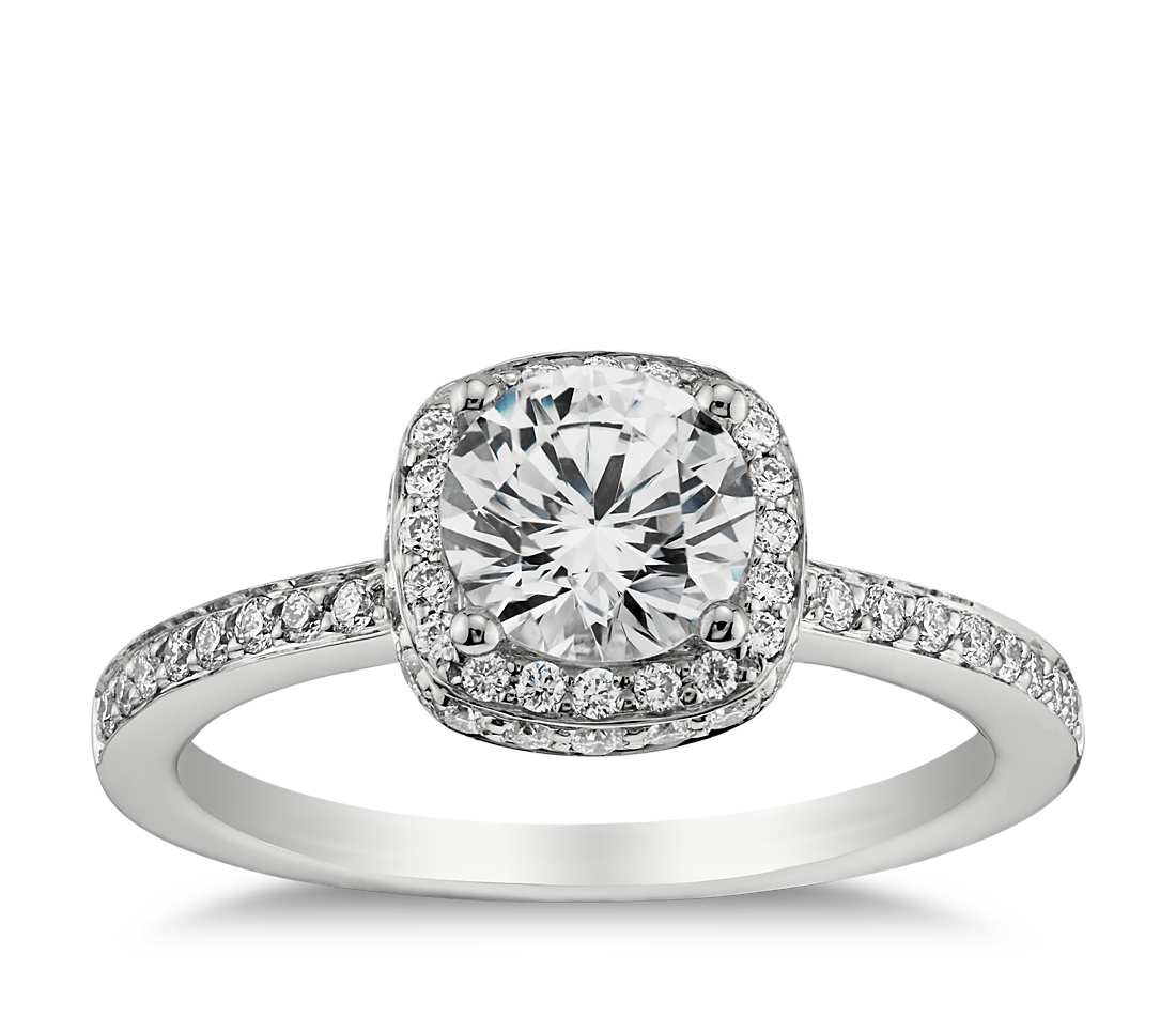 White Diamond Engagement Rings
 Halo Diamond Engagement Ring in 18K White Gold