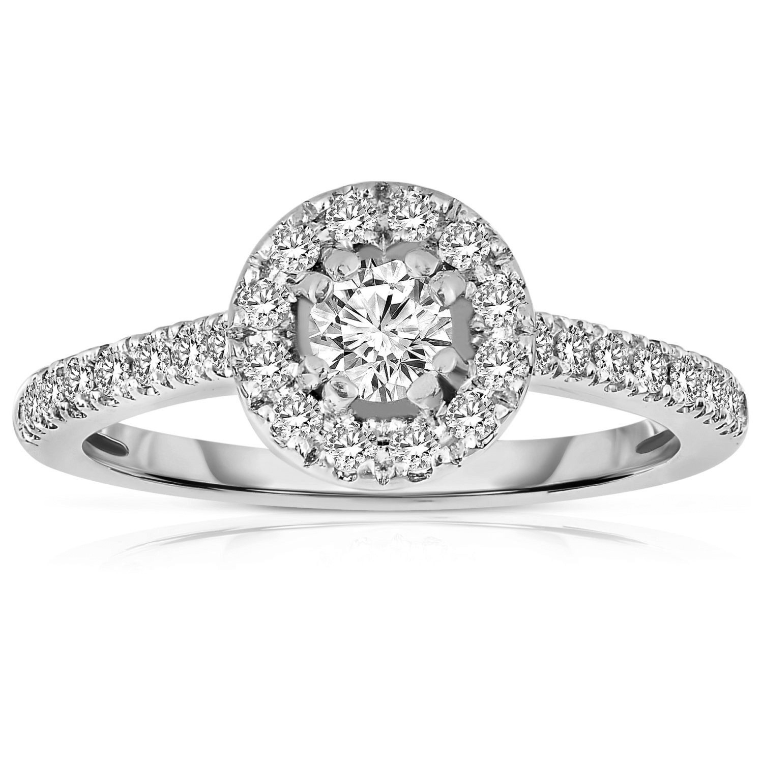 White Diamond Engagement Rings
 Half Carat Round cut Halo Diamond Engagement Ring in White
