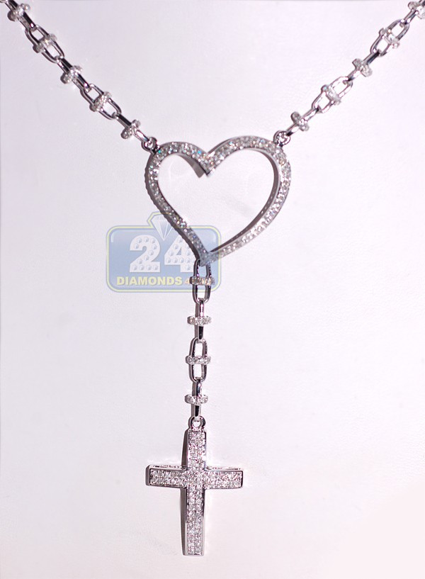 White Gold Rosary Necklace
 14K White Gold 4 39 ct Diamond Heart Womens Rosary Necklace