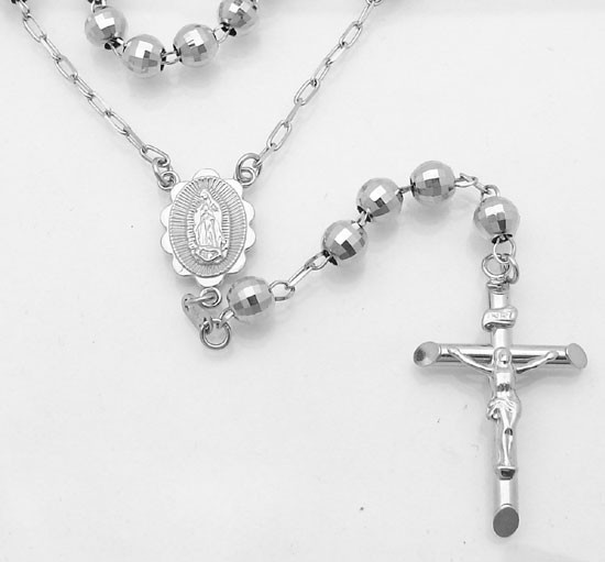 White Gold Rosary Necklace
 BOLD ROSARY CHAIN NECKLACE CROSS 14K White Gold 26" 30g
