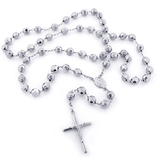 White Gold Rosary Necklace
 14K White Gold Rosary Beads Chain Necklace 8mm 30in