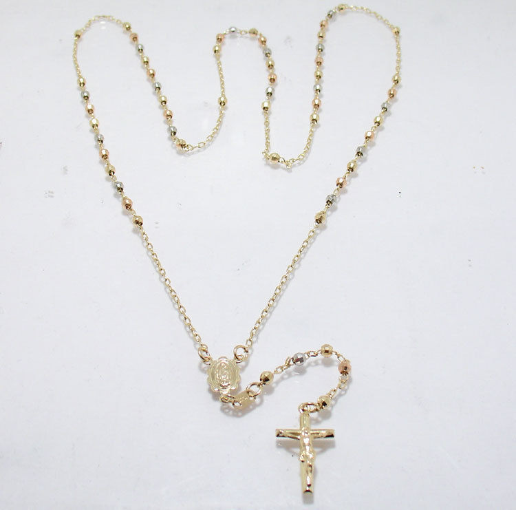 White Gold Rosary Necklace
 ROSARY NECKLACE CROSS 14K Yellow Rose White Gold 26"
