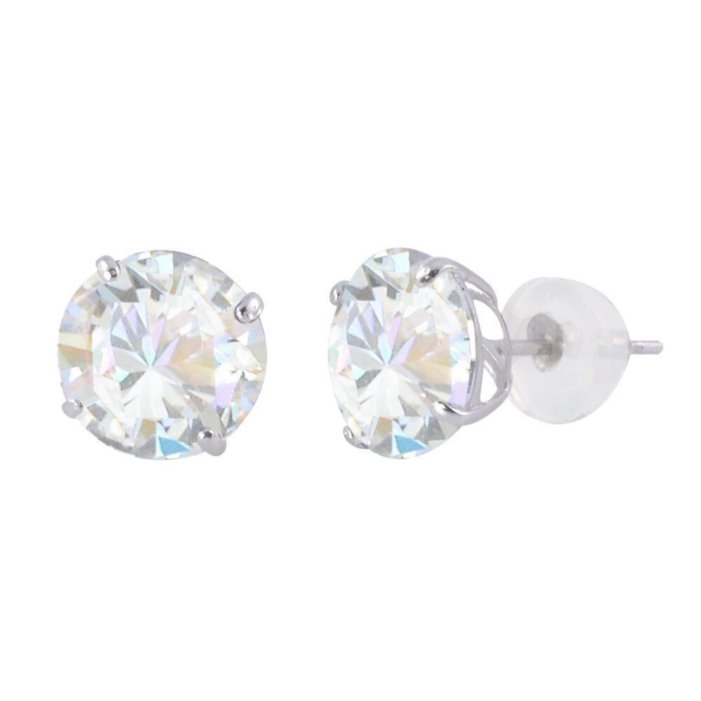 White Gold Stud Earrings
 14k White Gold Clear CZ Round Basket Cubic Zirconia Stud