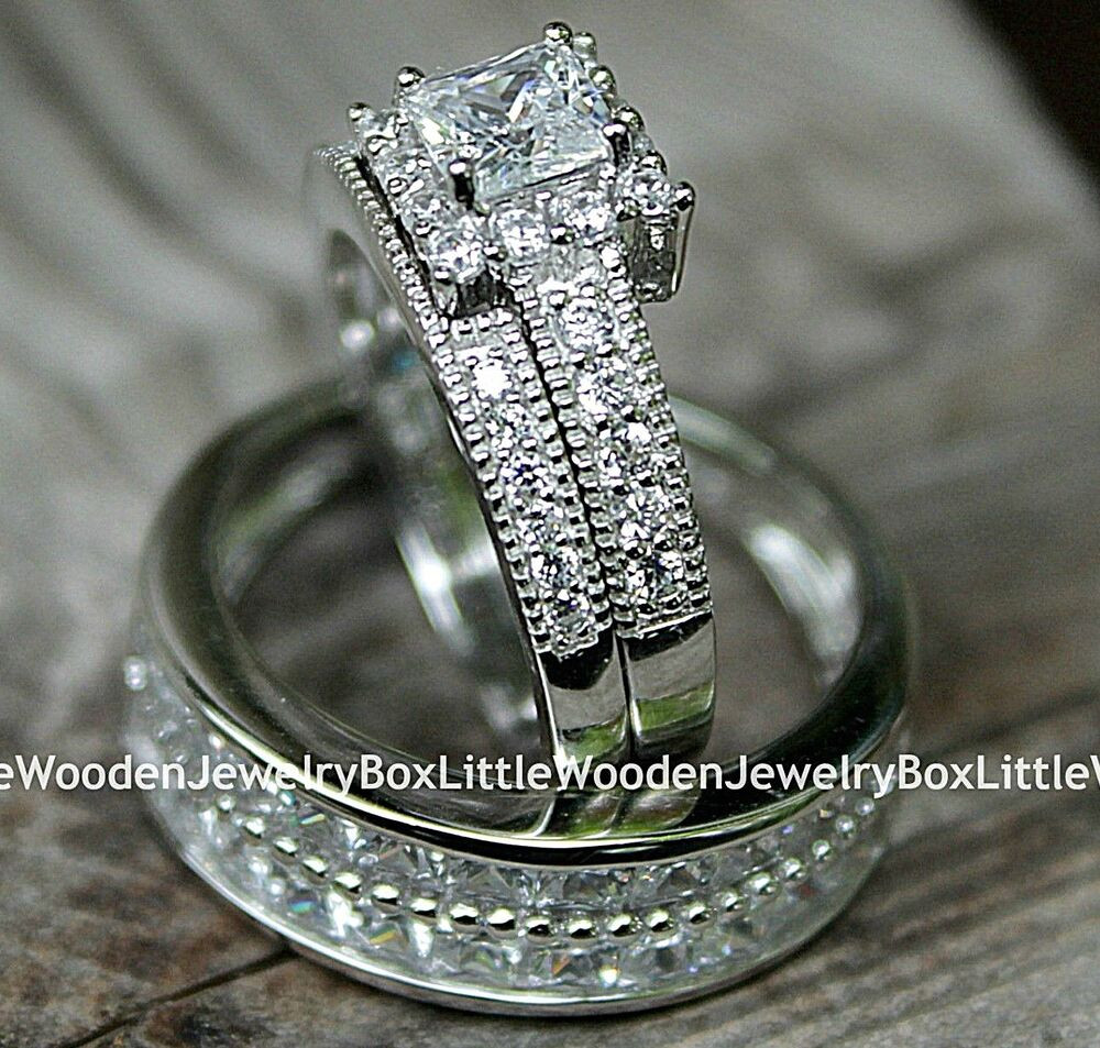 White Gold Wedding Ring Sets His And Hers
 His and Hers 925 Sterling Silver White Gold Engagement