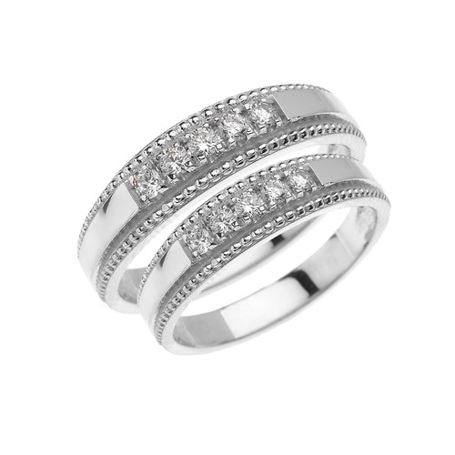 White Gold Wedding Ring Sets His And Hers
 White Gold Elegant His and Hers Diamond Matching Wedding Band