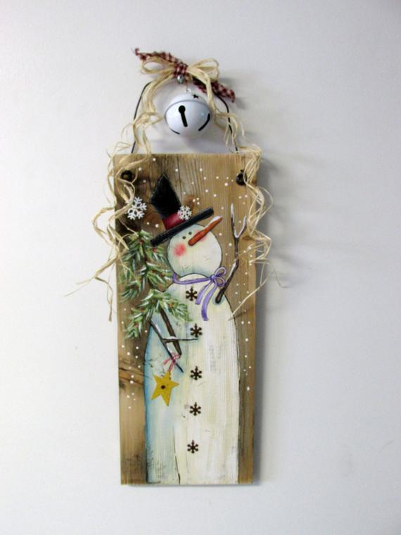 Winter Wood Crafts
 Reclaimed Barn Wood with Hand Painted Snowman Winter Scene